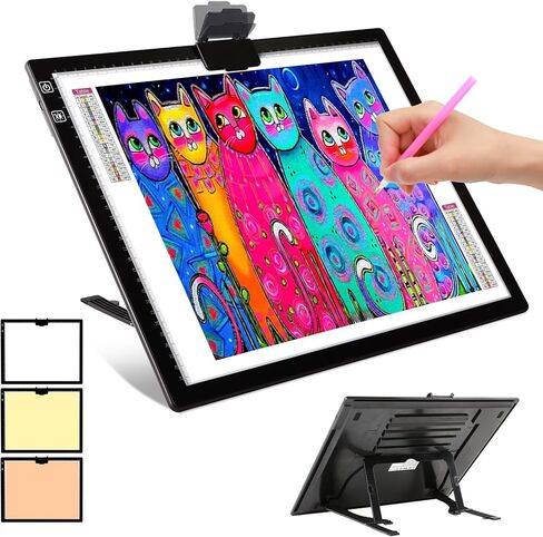VECOHOTEL A4 Tracing Light Box Draw LED Lightbox، لوحة ضوء فنية ماسية رفيعة للغاية، لوحة إضاءة LED قابلة للتعديل بدون خطوات للرسم الماسي والفنانين والرسم والرسم وإزالة الأعشاب الضارة من الفينيل in Saudi Arabia