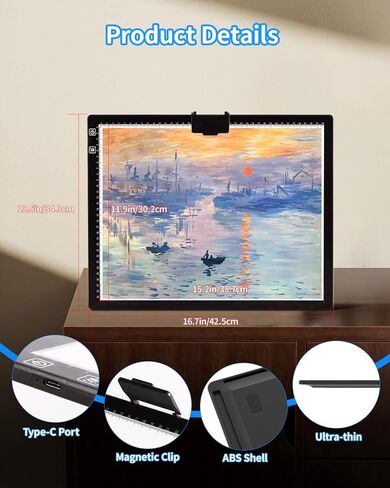 VECOHOTEL A4 Tracing Light Box Draw LED Lightbox، لوحة ضوء فنية ماسية رفيعة للغاية، لوحة إضاءة LED قابلة للتعديل بدون خطوات للرسم الماسي والفنانين والرسم والرسم وإزالة الأعشاب الضارة من الفينيل in Saudi Arabia