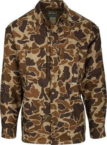 Drake Waterfowl Men's EST Camo Flyweight Wingshooter's Long Sleeve Shirt | Breathable Lightweight Hunting Shirt for Men in Saudi Arabia