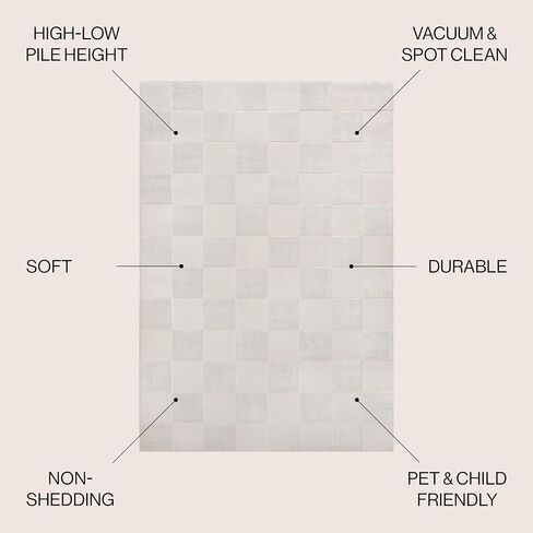 JONATHAN Y SND103A-5 Thea Modern Geometric Checkerboard High-Low Beige/Cream 5 ft. x 8 ft. Area Rug, Easy-Cleaning, Pet-Friendly for Bedroom, Living Room, Kitchen, Office, Non-Shedding in Saudi Arabia