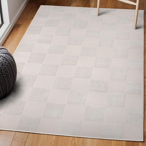 JONATHAN Y SND103A-5 Thea Modern Geometric Checkerboard High-Low Beige/Cream 5 ft. x 8 ft. Area Rug, Easy-Cleaning, Pet-Friendly for Bedroom, Living Room, Kitchen, Office, Non-Shedding in Saudi Arabia