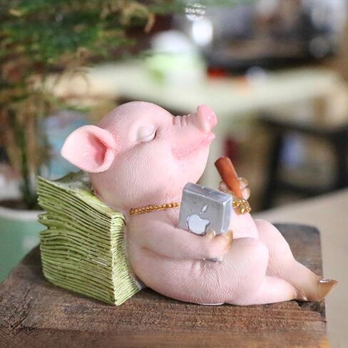 Cute Piggy Figurine Ornaments, Funny Leisure Pig Statue Craft Decorations, Small Statues for Shelves Table Desk Home Office Décor in Saudi Arabia