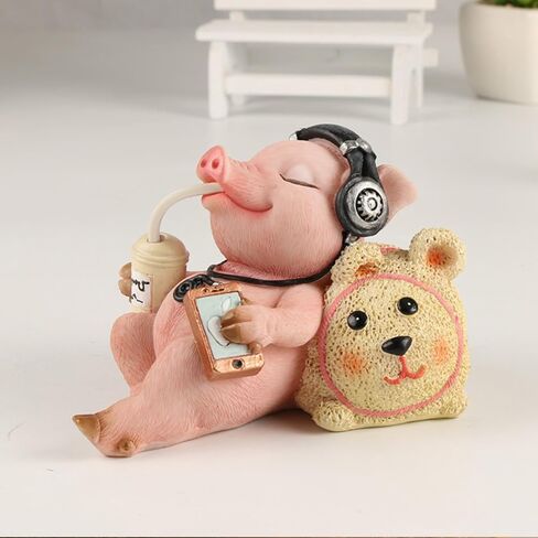 Cute Piggy Figurine Ornaments, Funny Leisure Pig Statue Craft Decorations, Small Statues for Shelves Table Desk Home Office Décor in Saudi Arabia