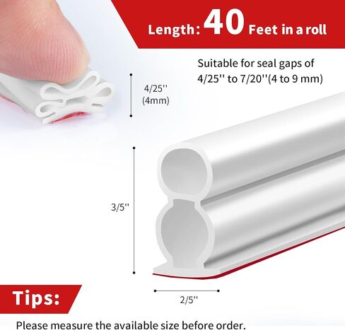 19.7 Feet Rubber Weather Stripping Door Seal Large Gap, Extra Thick Self-Adhesive D-Shaped Door Weather Stripping Seal Strip for Door Frame Door Insulation Strip Soundproofing (White) in Kuwait
