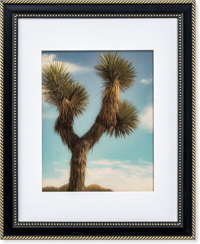 11x14 Picture Frame with Mat for 8x10 - Rustic Black Frame 11x14 with Gold Beaded Trim - Plexiglass - Wall Mount Display Horizontally or Vertically - Hanging Hardware Included - Black in Saudi Arabia