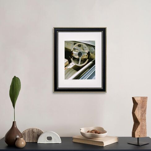 11x14 Picture Frame with Mat for 8x10 - Rustic Black Frame 11x14 with Gold Beaded Trim - Plexiglass - Wall Mount Display Horizontally or Vertically - Hanging Hardware Included - Black in Saudi Arabia