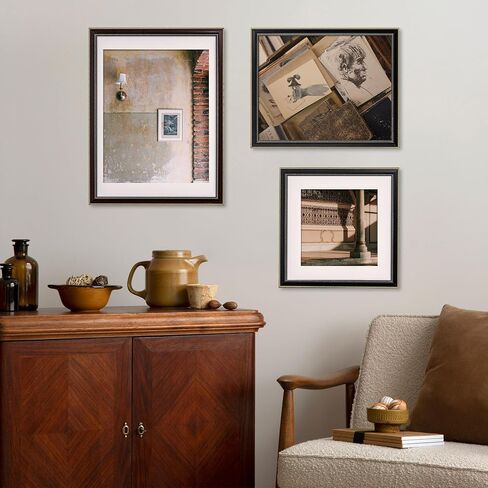 11x14 Picture Frame with Mat for 8x10 - Rustic Black Frame 11x14 with Gold Beaded Trim - Plexiglass - Wall Mount Display Horizontally or Vertically - Hanging Hardware Included - Black in Saudi Arabia