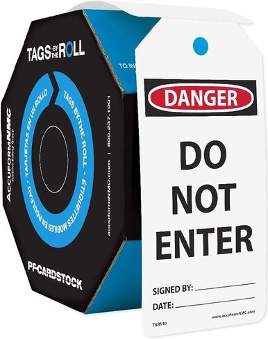 Accuform Signs TAR104 Tags By-The-Roll Safety Tags, Legend "DANGER DO NOT ENTER", 6.25" Length x 3" Width x 0.010" Thickness, PF-Cardstock, Red/Black on White (Roll of 100) in Saudi Arabia