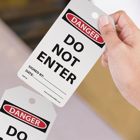 Accuform Signs TAR104 Tags By-The-Roll Safety Tags, Legend "DANGER DO NOT ENTER", 6.25" Length x 3" Width x 0.010" Thickness, PF-Cardstock, Red/Black on White (Roll of 100) in Saudi Arabia