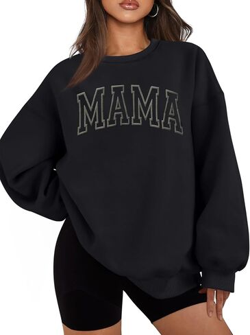 Mama Sweatshirts for Women Embroidered Mama Shirt Oversized Mom Crewneck Pullover Hoodies Long Sleeve in Saudi Arabia