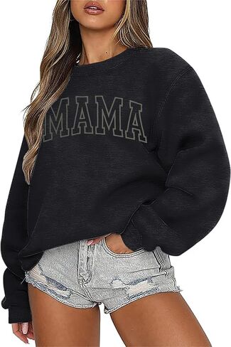 Mama Sweatshirts for Women Embroidered Mama Shirt Oversized Mom Crewneck Pullover Hoodies Long Sleeve in Saudi Arabia