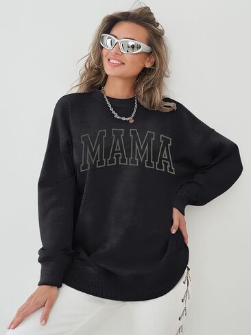 Mama Sweatshirts for Women Embroidered Mama Shirt Oversized Mom Crewneck Pullover Hoodies Long Sleeve in Saudi Arabia