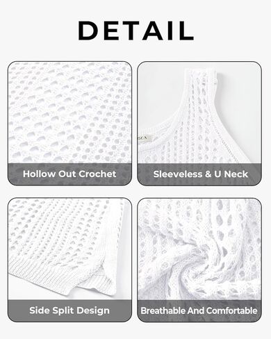 Plus Size Cover Up Swimsuit for Women Crochet Sleeveless Beach Coverups Swimwear Hollow Out Bathing Suits Beach Dress in Kuwait