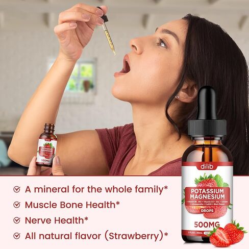 مكملات سيترات المغنيسيوم والبوتاسيوم، قطرات سيترات المغنيسيوم السائل 500 مجم مع أشواغاندا والكالسيوم والزنك وفيتامين د3 وب6 وب12 ومرافق الإنزيم Q10 - نباتي 2 أونصة سائلة بنكهة الأناناس in Kuwait