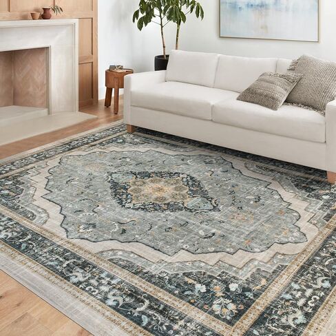 Boho Area Rugs 5x7, Gold Soft Washable Area Rug for Living Room Non-Slip Mustard Yellow Orange Rug Stain Resistant Distressed Orange Carpet for Bedroom, Kitchen, Dining, Office in Saudi Arabia