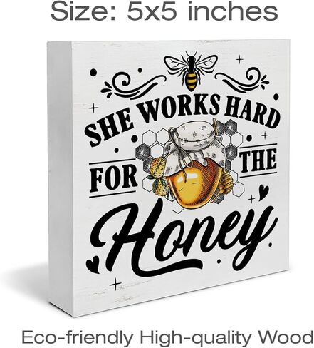 Motivational Quote She Works Hard for the Honey Wood Box Sign Art Desk Decor 5 x 5 Inches Summer Wood Block Sign Decor for Home Office Table Shelf Wall in Saudi Arabia