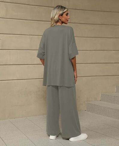 KevaMolly 2 Piece Set for Women Outfits UPF50+ Short Sleeve Pullover Tops and Wide Leg Pants Comfy Lounge Set Tracksuits in Kuwait