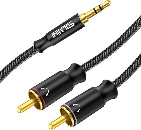 كابل صوت 3.5 ملم إلى RCA مضفر - 3.5 ملم إلى 2 ذكر محول RCA كابل صوت ستيريو بدون فقدان ستيريو RCA إلى Aux Y محول مقسم لمضخم الصوت ومكبر الصوت للكمبيوتر الشخصي أو أكثر - 4 أقدام / 1.2 متر in Kuwait