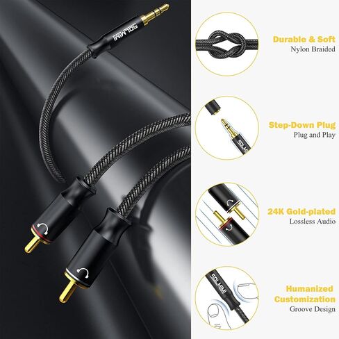 كابل صوت 3.5 ملم إلى RCA مضفر - 3.5 ملم إلى 2 ذكر محول RCA كابل صوت ستيريو بدون فقدان ستيريو RCA إلى Aux Y محول مقسم لمضخم الصوت ومكبر الصوت للكمبيوتر الشخصي أو أكثر - 4 أقدام / 1.2 متر in Kuwait