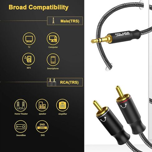 كابل صوت 3.5 ملم إلى RCA مضفر - 3.5 ملم إلى 2 ذكر محول RCA كابل صوت ستيريو بدون فقدان ستيريو RCA إلى Aux Y محول مقسم لمضخم الصوت ومكبر الصوت للكمبيوتر الشخصي أو أكثر - 4 أقدام / 1.2 متر in Kuwait
