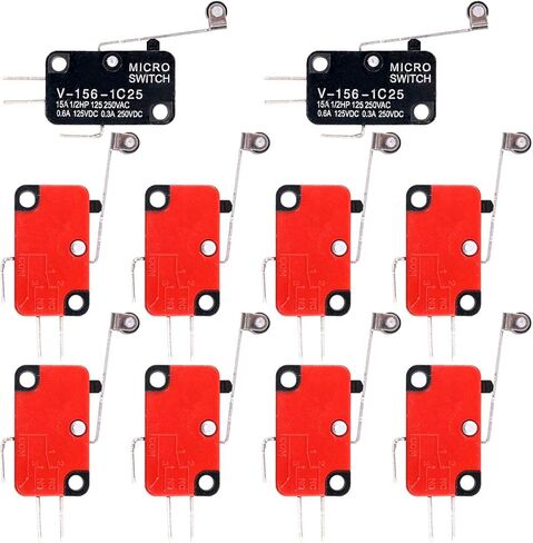Swpeet 10Pcs V-156-1C25 Micro Limit Switch Long Hinge Roller Momentary Cherry Push Button SPDT Snap Action Perfect for Arduino, Appliance and Electronic Equipment in Saudi Arabia