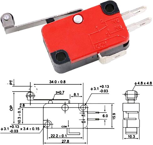Swpeet 10Pcs V-156-1C25 Micro Limit Switch Long Hinge Roller Momentary Cherry Push Button SPDT Snap Action Perfect for Arduino, Appliance and Electronic Equipment in Saudi Arabia
