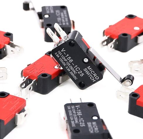 Swpeet 10Pcs V-156-1C25 Micro Limit Switch Long Hinge Roller Momentary Cherry Push Button SPDT Snap Action Perfect for Arduino, Appliance and Electronic Equipment in Saudi Arabia