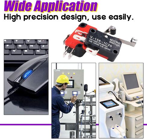 Swpeet 10Pcs V-156-1C25 Micro Limit Switch Long Hinge Roller Momentary Cherry Push Button SPDT Snap Action Perfect for Arduino, Appliance and Electronic Equipment in Saudi Arabia