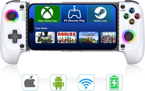 Gamtoure Wireless Game Controller for Iphone/Android with Hall Effect Joysticks, Mobile Gaming Companion with RGB & Ergonomic Design -Suitable for Cloud Gaming, PUBG, Fortnite, Call of Duty Mobile in Saudi Arabia