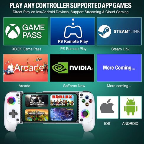 Gamtoure Wireless Game Controller for Iphone/Android with Hall Effect Joysticks, Mobile Gaming Companion with RGB & Ergonomic Design -Suitable for Cloud Gaming, PUBG, Fortnite, Call of Duty Mobile in Saudi Arabia