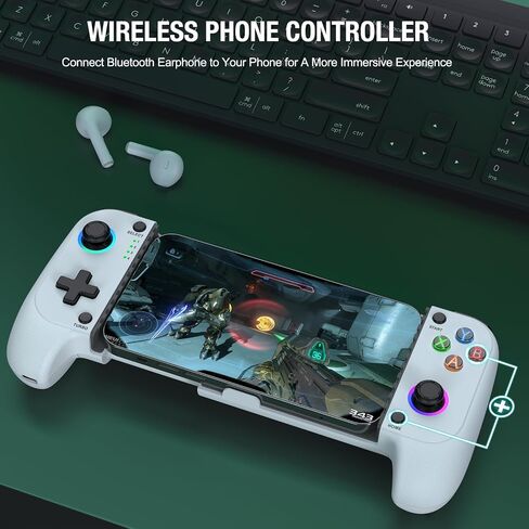 Gamtoure Wireless Game Controller for Iphone/Android with Hall Effect Joysticks, Mobile Gaming Companion with RGB & Ergonomic Design -Suitable for Cloud Gaming, PUBG, Fortnite, Call of Duty Mobile in Saudi Arabia