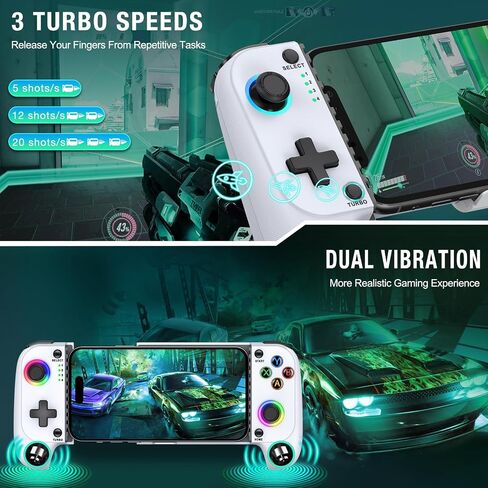 Gamtoure Wireless Game Controller for Iphone/Android with Hall Effect Joysticks, Mobile Gaming Companion with RGB & Ergonomic Design -Suitable for Cloud Gaming, PUBG, Fortnite, Call of Duty Mobile in Saudi Arabia