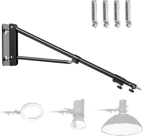 Wall Mount Triangle Boom Arm 43.3inch/110cm, Ring Light Mount Support 180°Flexible Rotation for Studio Video Light, Monolight, Photography, Softbox, Barber, Reflector, Black in Saudi Arabia
