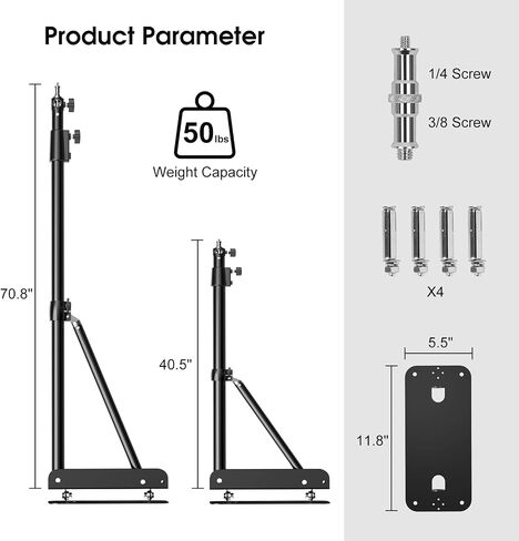 Wall Mount Triangle Boom Arm 43.3inch/110cm, Ring Light Mount Support 180°Flexible Rotation for Studio Video Light, Monolight, Photography, Softbox, Barber, Reflector, Black in Saudi Arabia