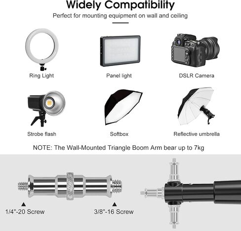 Wall Mount Triangle Boom Arm 43.3inch/110cm, Ring Light Mount Support 180°Flexible Rotation for Studio Video Light, Monolight, Photography, Softbox, Barber, Reflector, Black in Saudi Arabia
