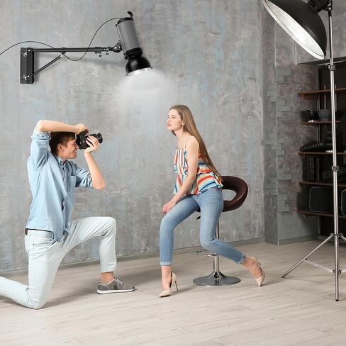 Wall Mount Triangle Boom Arm 43.3inch/110cm, Ring Light Mount Support 180°Flexible Rotation for Studio Video Light, Monolight, Photography, Softbox, Barber, Reflector, Black in Saudi Arabia