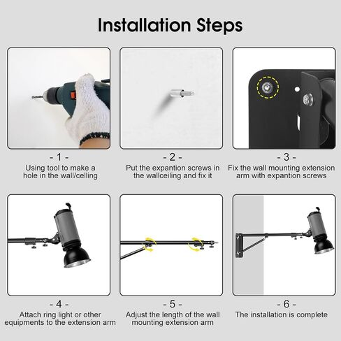 Wall Mount Triangle Boom Arm 43.3inch/110cm, Ring Light Mount Support 180°Flexible Rotation for Studio Video Light, Monolight, Photography, Softbox, Barber, Reflector, Black in Saudi Arabia