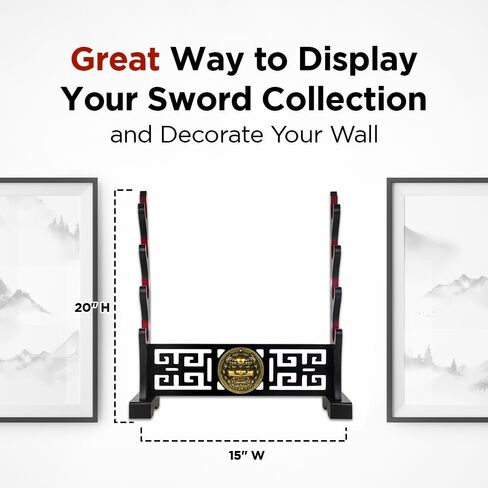 Logest Sword Stand - 4 Tier Options Available - Crafted Using Wood Katana Holder - Furnished in Black With a Gold Lion’s Head - Desirable Sword Display Gift Option - Sword Holder Katana Stand (1-Tier) in Kuwait