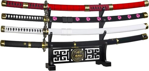 Logest Sword Stand - 4 Tier Options Available - Crafted Using Wood Katana Holder - Furnished in Black With a Gold Lion’s Head - Desirable Sword Display Gift Option - Sword Holder Katana Stand (1-Tier) in Kuwait