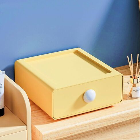 TANG SONG 4 PCS Plastic Superposable Drawer Jewelry Box Desktop Sundries Storage Box Jewelry Storage for Rings Earrings Necklaces Sundries (Pink+Green+Yellow+White) in Saudi Arabia