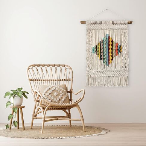 Knots & Beyond 'Haven' Collection, Macrame Wall Hanging Large, Boho Wall Decor, Woven Tapestry, Yarn Wall Art, Living Room Decor Wall, Above Bed Wall Decoration, Wall Pediments, 21,6" x 27,5" in Saudi Arabia