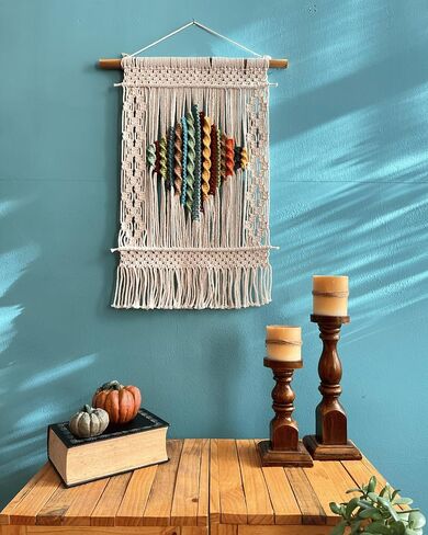 Knots & Beyond 'Haven' Collection, Macrame Wall Hanging Large, Boho Wall Decor, Woven Tapestry, Yarn Wall Art, Living Room Decor Wall, Above Bed Wall Decoration, Wall Pediments, 21,6" x 27,5" in Saudi Arabia