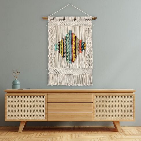 Knots & Beyond 'Haven' Collection, Macrame Wall Hanging Large, Boho Wall Decor, Woven Tapestry, Yarn Wall Art, Living Room Decor Wall, Above Bed Wall Decoration, Wall Pediments, 21,6" x 27,5" in Saudi Arabia