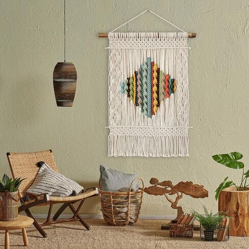 Knots & Beyond 'Haven' Collection, Macrame Wall Hanging Large, Boho Wall Decor, Woven Tapestry, Yarn Wall Art, Living Room Decor Wall, Above Bed Wall Decoration, Wall Pediments, 21,6" x 27,5" in Saudi Arabia