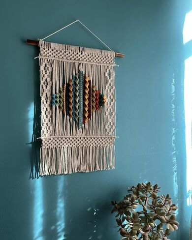 Knots & Beyond 'Haven' Collection, Macrame Wall Hanging Large, Boho Wall Decor, Woven Tapestry, Yarn Wall Art, Living Room Decor Wall, Above Bed Wall Decoration, Wall Pediments, 21,6" x 27,5" in Saudi Arabia