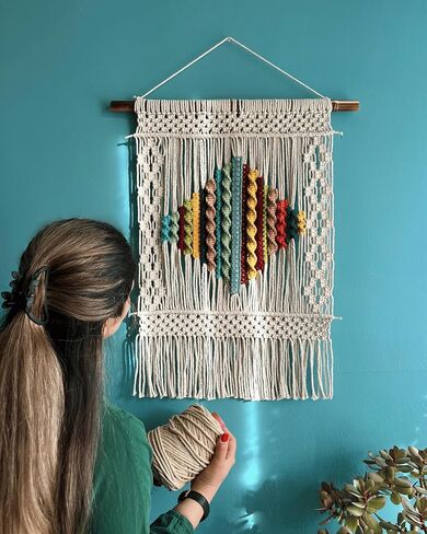 Knots & Beyond 'Haven' Collection, Macrame Wall Hanging Large, Boho Wall Decor, Woven Tapestry, Yarn Wall Art, Living Room Decor Wall, Above Bed Wall Decoration, Wall Pediments, 21,6" x 27,5" in Saudi Arabia