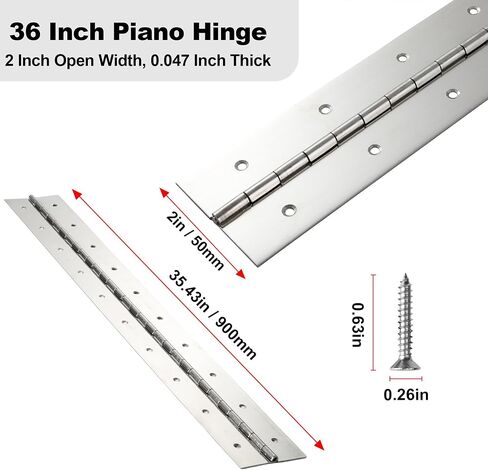 2 Pack Heavy Duty Piano Hinge 12 Inch x 2 Inch Width, 0.047'' Thick Stainless Steel Continuous & Piano Hinge for Cabinet, Door, Toolbox, Wooden Box, Metal Plate, Furniture, Industrial Project in Kuwait