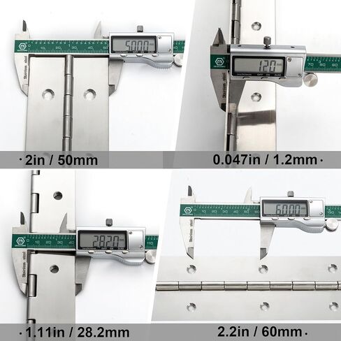 2 Pack Heavy Duty Piano Hinge 12 Inch x 2 Inch Width, 0.047'' Thick Stainless Steel Continuous & Piano Hinge for Cabinet, Door, Toolbox, Wooden Box, Metal Plate, Furniture, Industrial Project in Kuwait