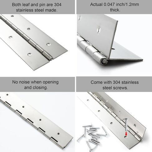 2 Pack Heavy Duty Piano Hinge 12 Inch x 2 Inch Width, 0.047'' Thick Stainless Steel Continuous & Piano Hinge for Cabinet, Door, Toolbox, Wooden Box, Metal Plate, Furniture, Industrial Project in Kuwait