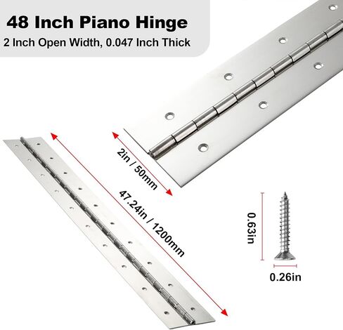 2 Pack Heavy Duty Piano Hinge 12 Inch x 2 Inch Width, 0.047'' Thick Stainless Steel Continuous & Piano Hinge for Cabinet, Door, Toolbox, Wooden Box, Metal Plate, Furniture, Industrial Project in Kuwait